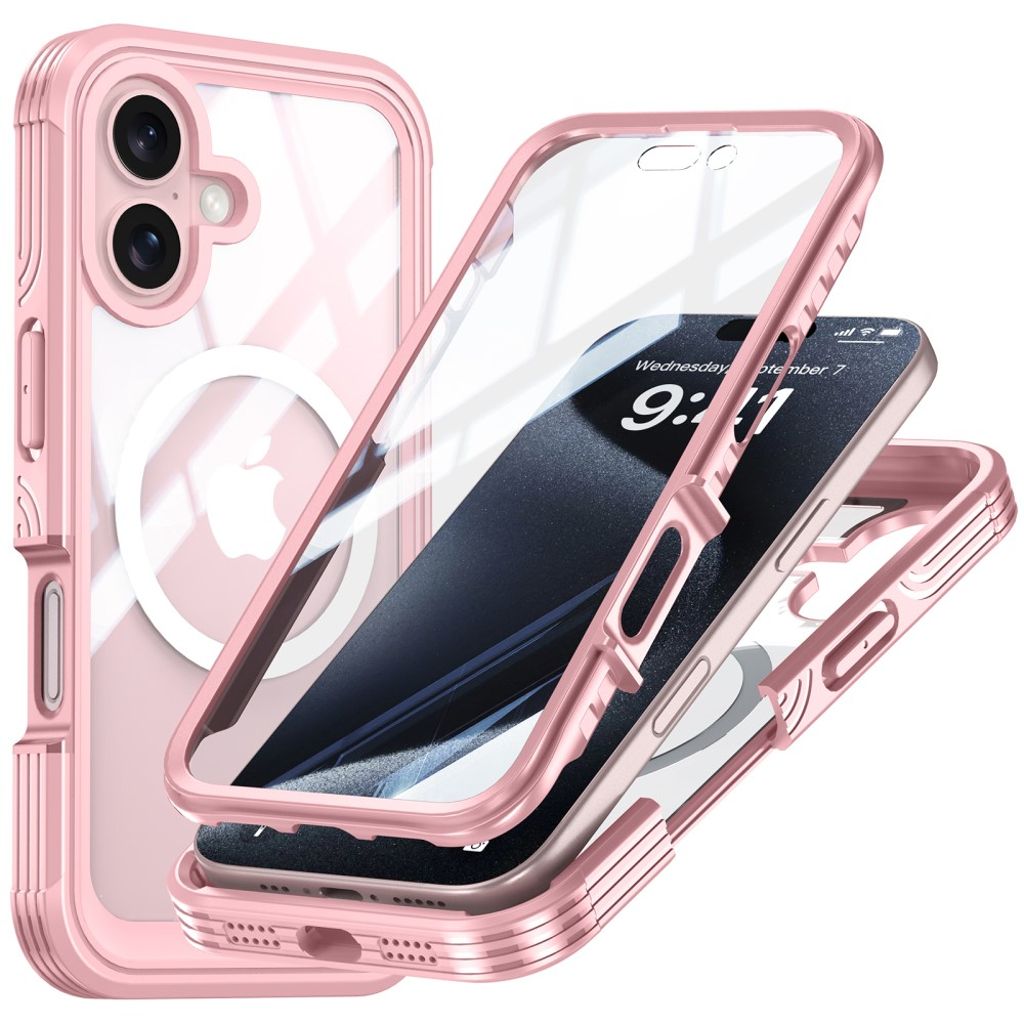 IPhone 16 Plus skal with skärmskydd – rosa