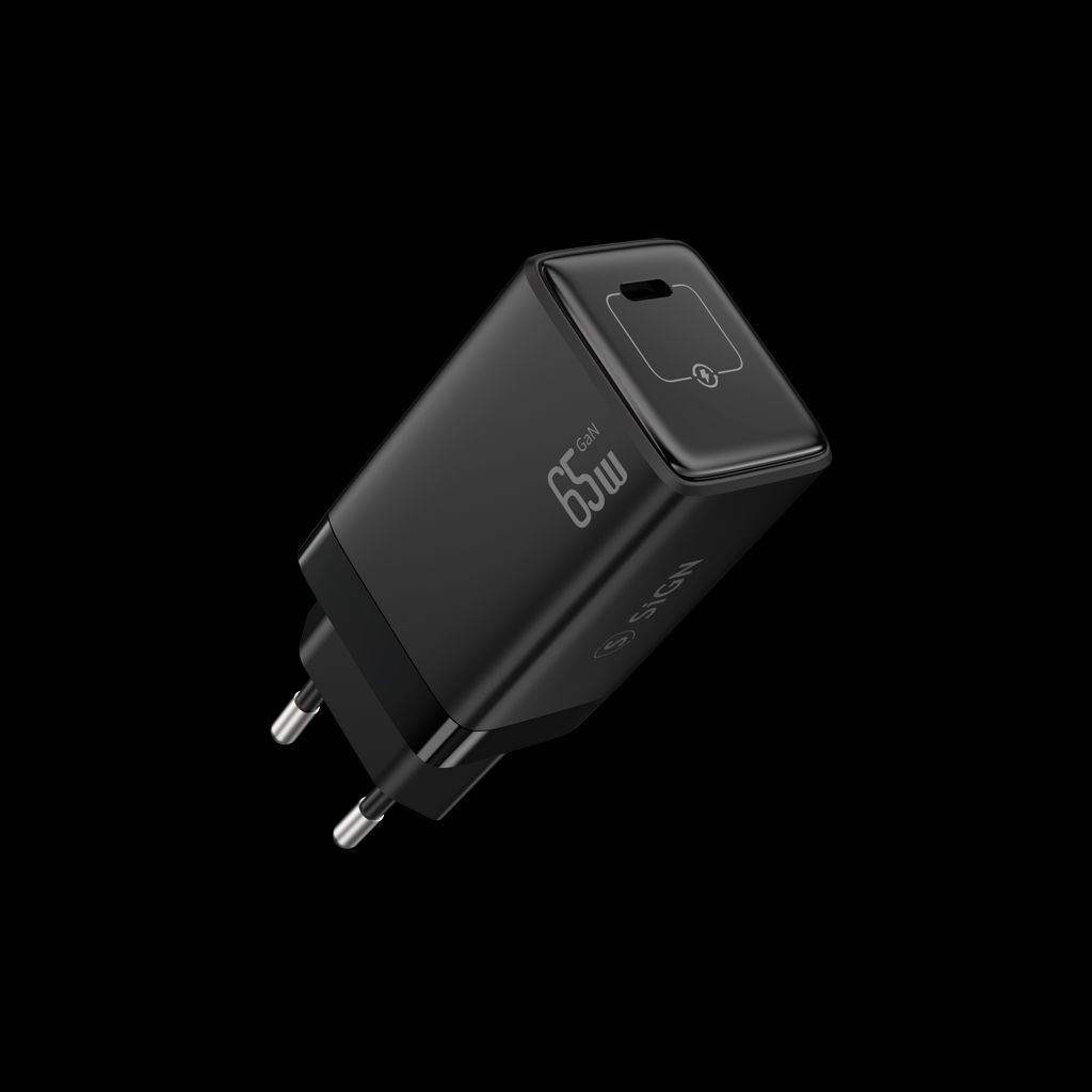 SiGN 65W Charger, USB-C PD, Fast Charging, MacBook Air, iPhone etc. – svart