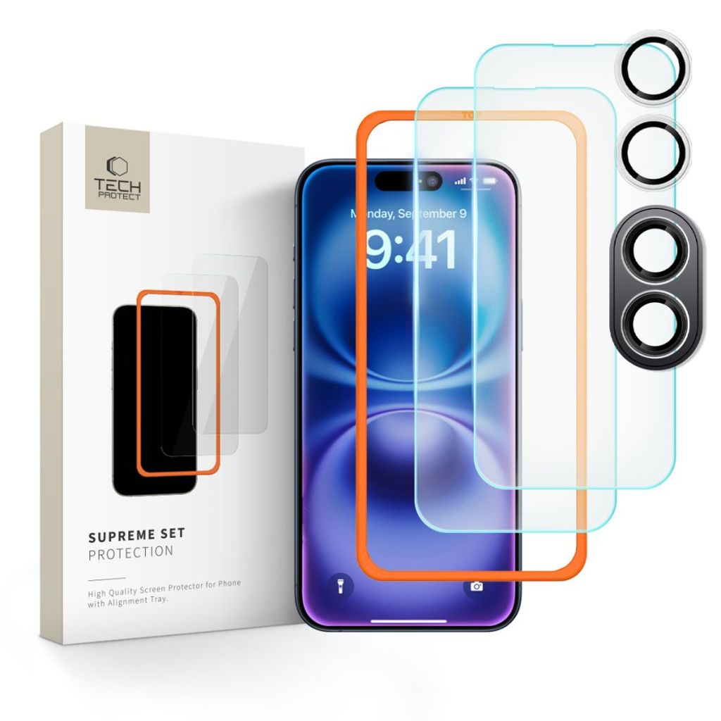 Tech-Protect Supreme Set 3pcs Screen & linsskydd för iPhone 16 - transparent