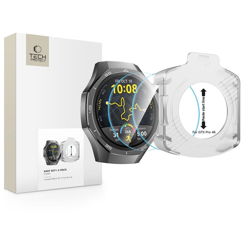Tech-Protect Easy Set+ skärmskydd för Huawei Watch GT 5 Pro, 2-pack