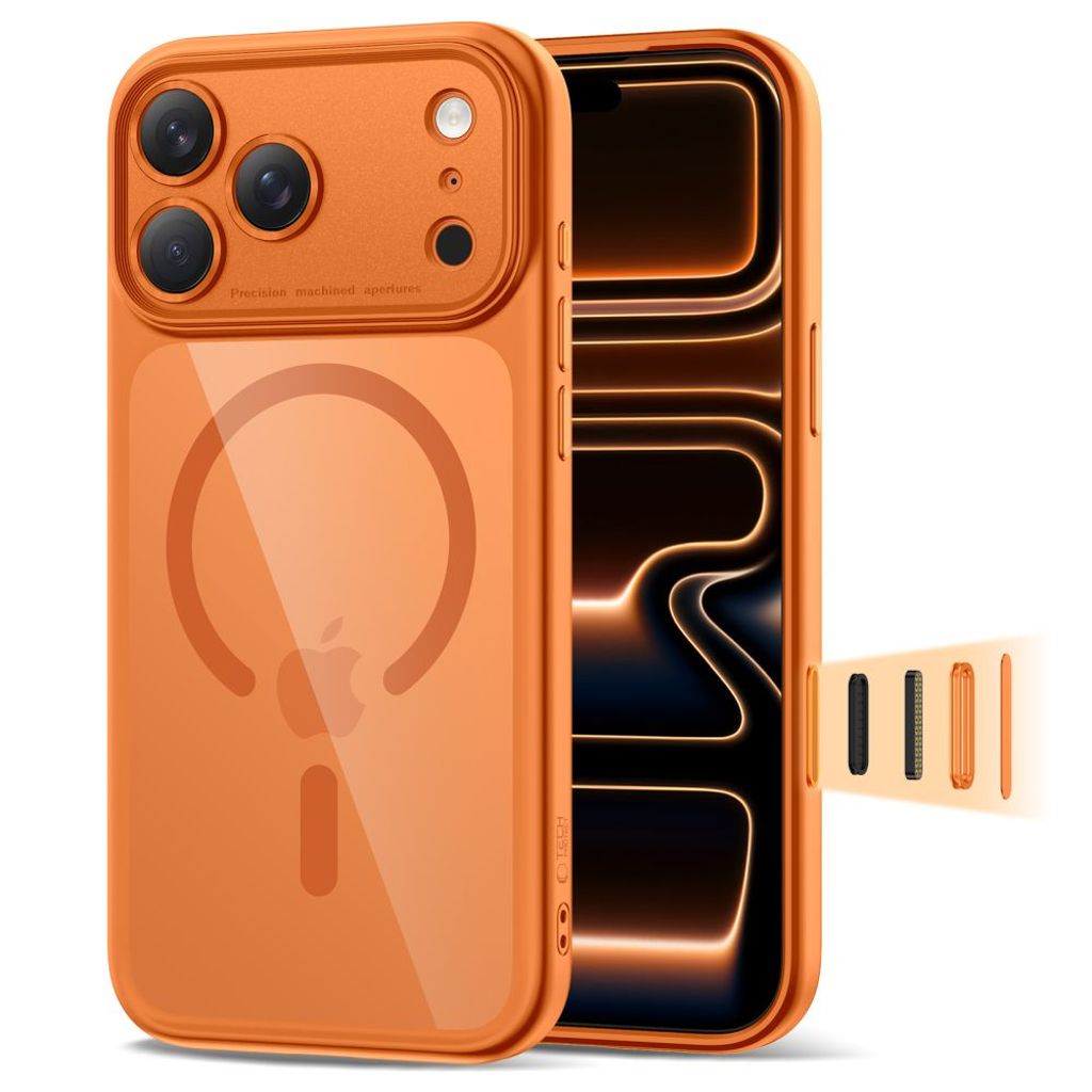 Tech-Protect Magpeak Magsafe CC skal för iPhone 17 Pro - transparent/orange