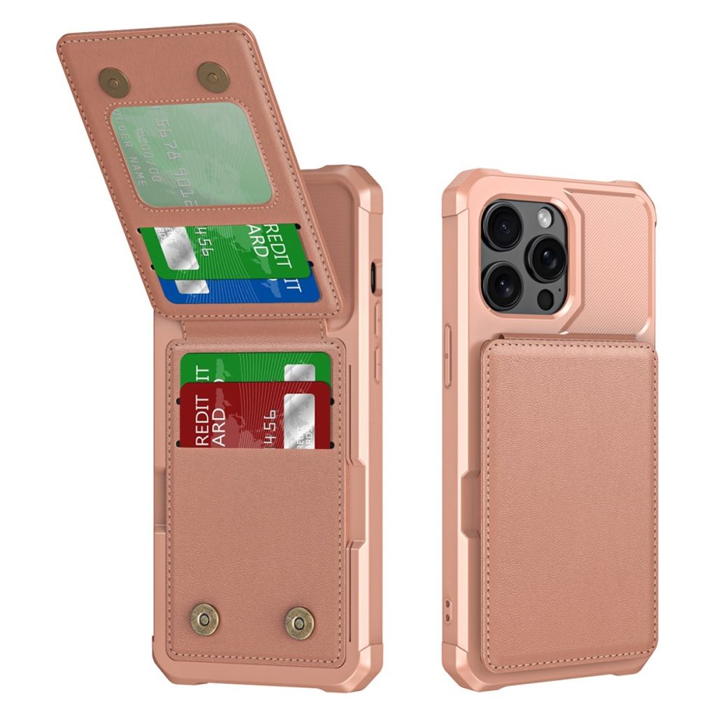 IPhone 14 Pro Card Holder plånboksfodral stöd PU Leather – roséguld