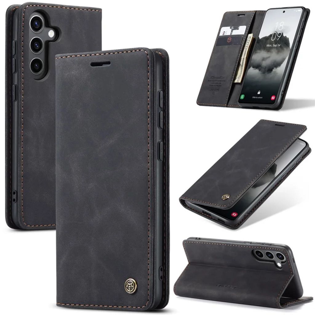 CASEME Samsung Galaxy S24 FE Matte leather imitation plånboksfodral – svart