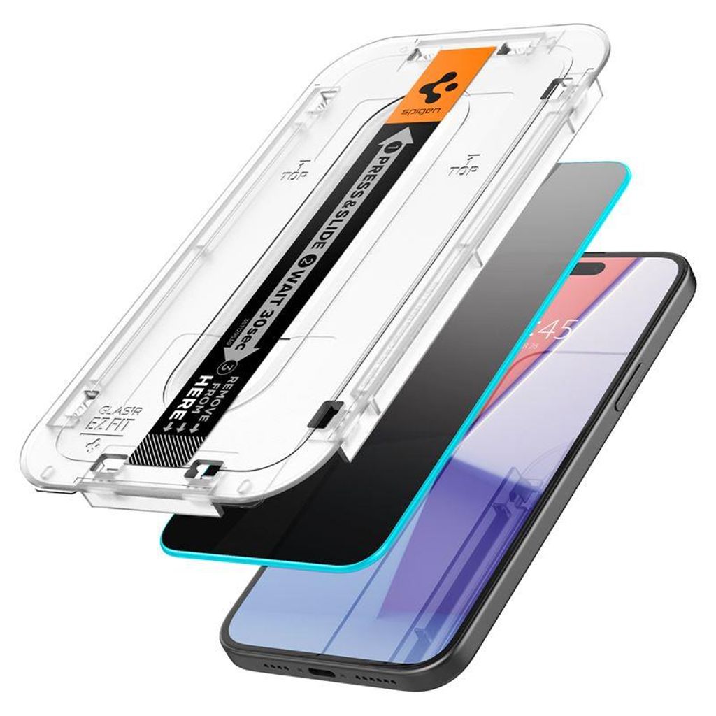 Spigen iPhone 15 Glas.Tr "Ez Fit" Privacy skärmskydd härdat glas, 2-Pack