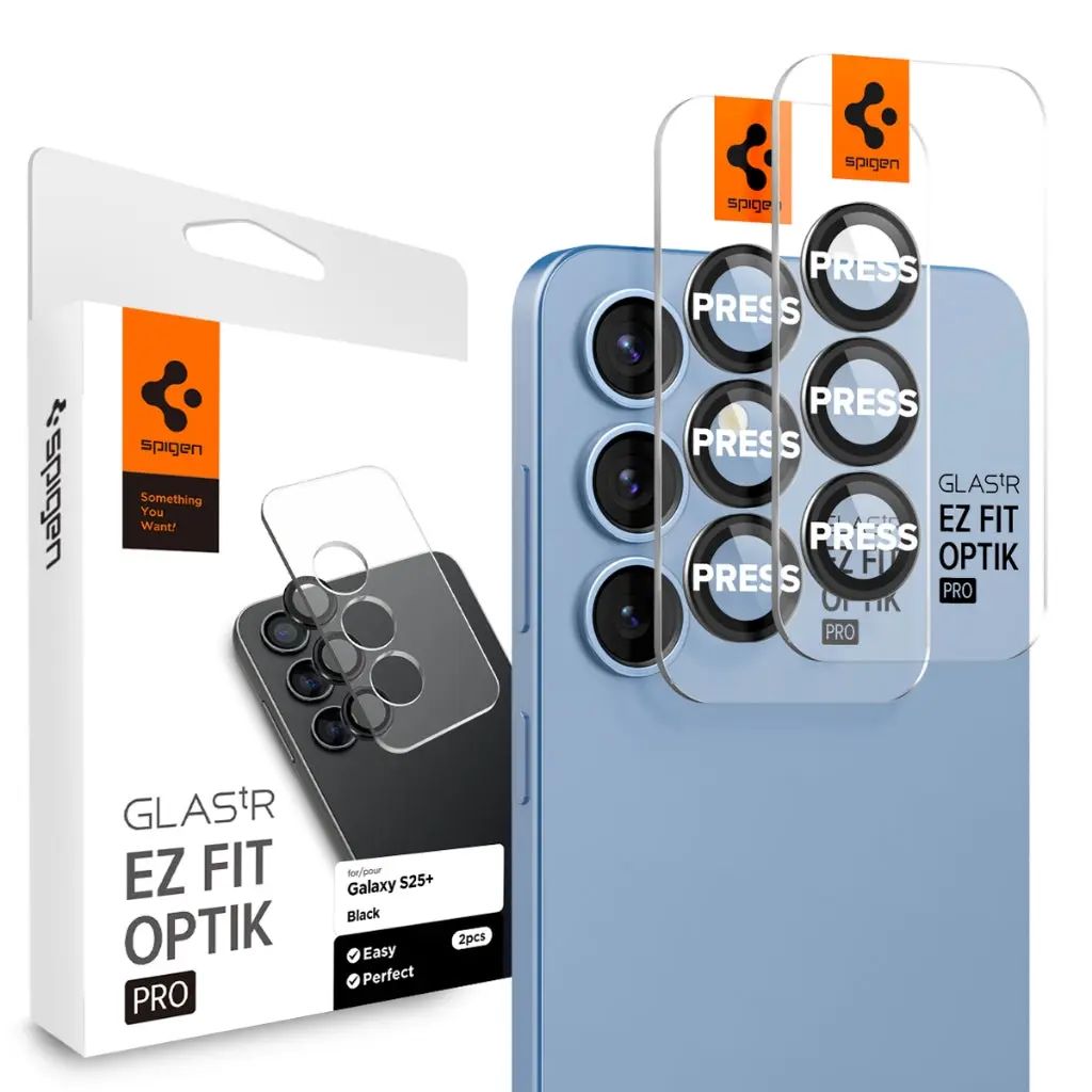 Spigen Samsung Galaxy S25 Plus Glas.tR EZ Fit Optik Pro HD Lens protector, 2-pack