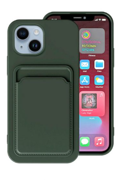 iPhone 14 Silikonskal med Korthållare - Militärgrön