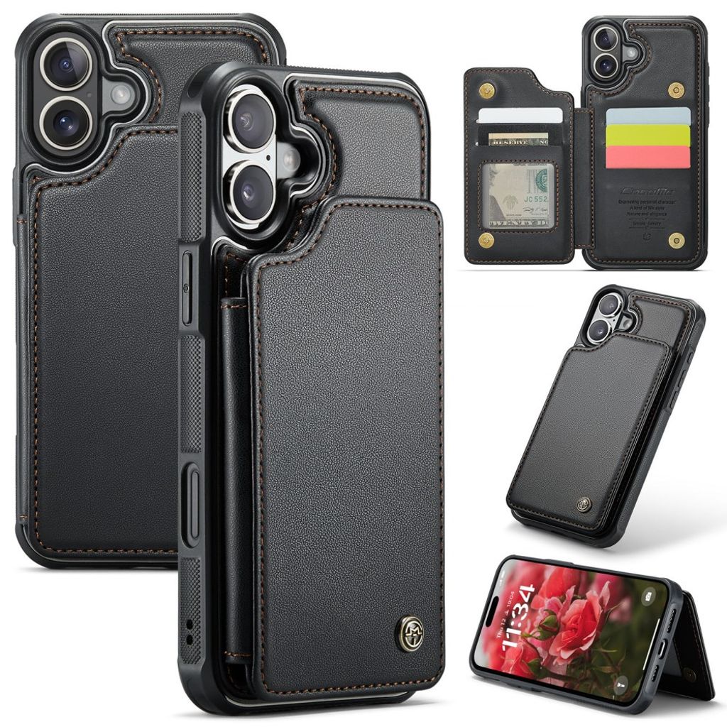 CASEME iPhone 16 plånboksfodral RFID Blocking kortfack – svart