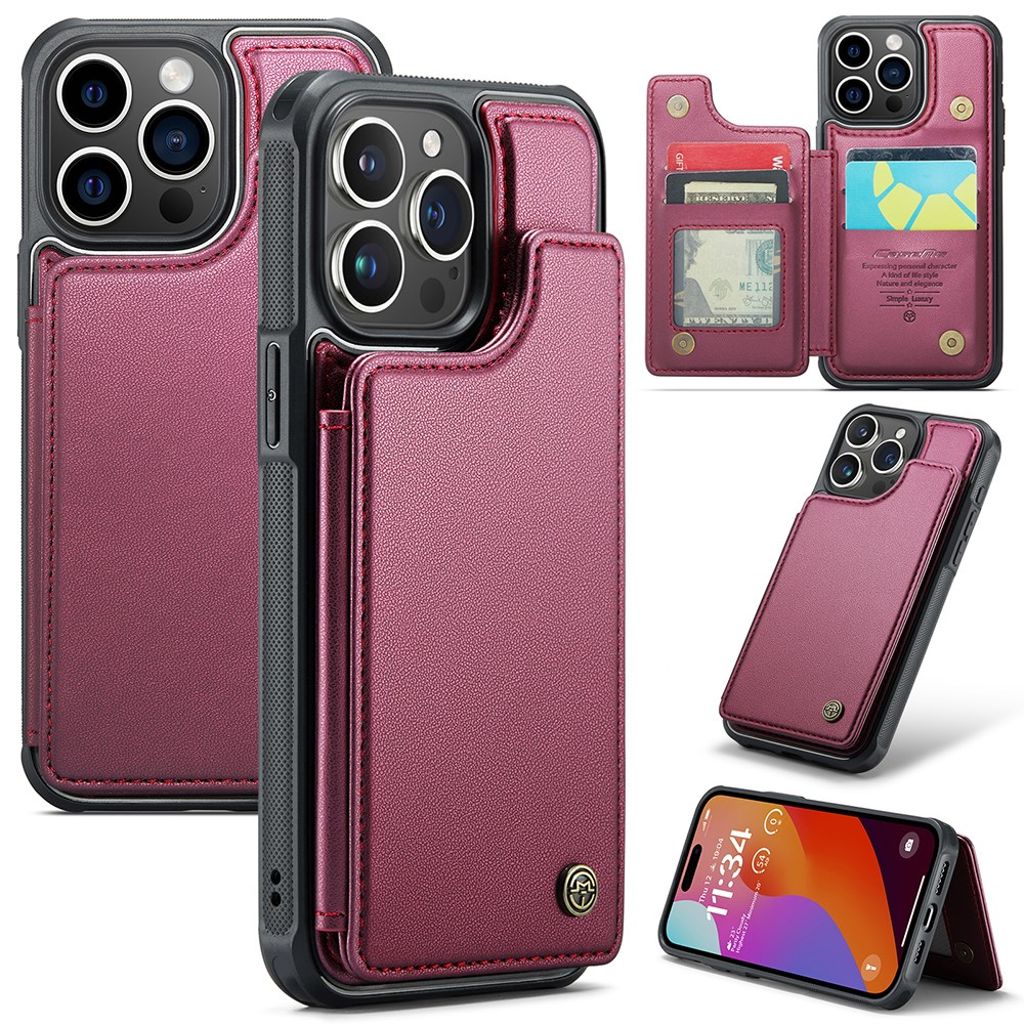 CASEME iPhone 15 Pro plånboksfodral RFID Blocking – röd