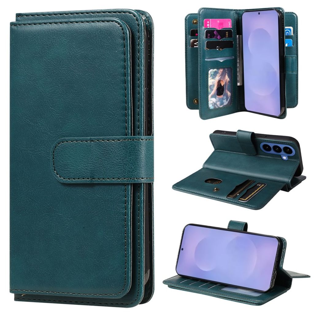 Samsung Galaxy S26 Plus Wallet Cover Stand 10 Card Holder - Green