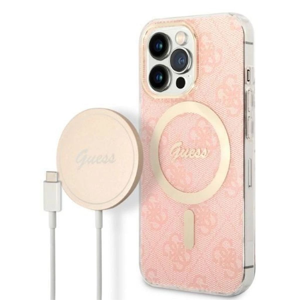 Guess Magsafe skal och laddare set för iPhone 13 Pro - rosa