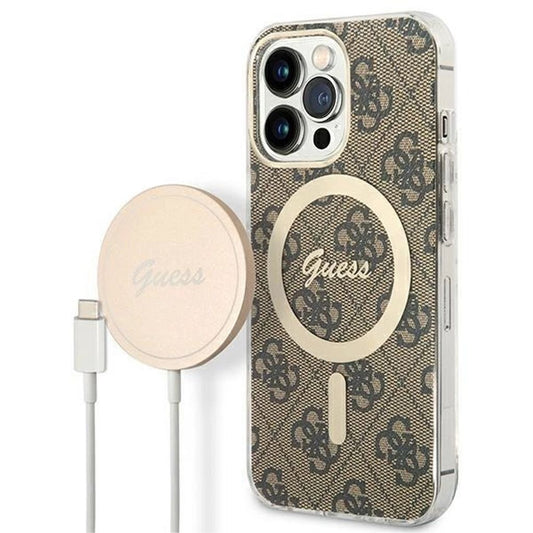 Guess Magsafe skal och laddare set för iPhone 13 Pro - brun
