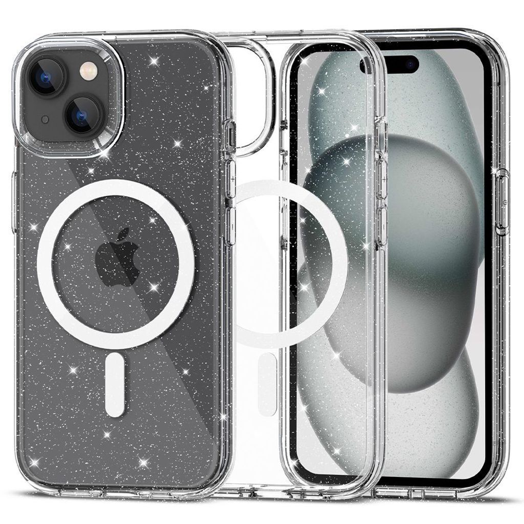 Tech-Protect FlexAir Hybrid MagSafe skal för iPhone 15 - transparent Glitter