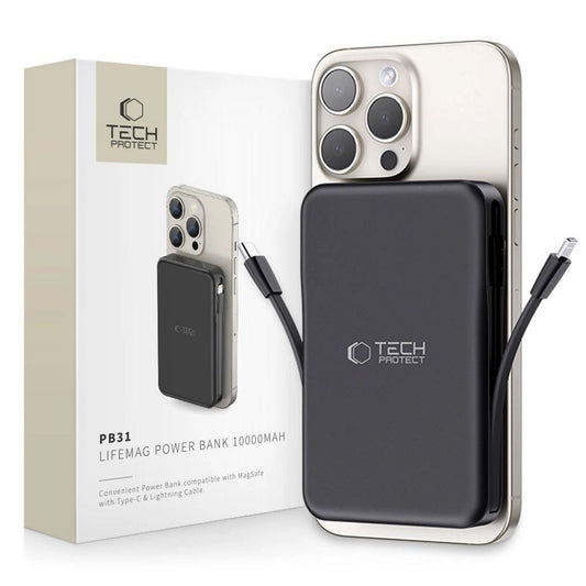 Tech-Protect LifeMag PB31 powerbank MagSafe, 10000 mAh, 15W - svart