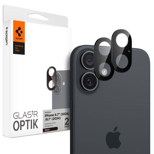 Spigen Optik Glas.tR 2-pack linsskydd för iPhone 16/16 Plus - svart