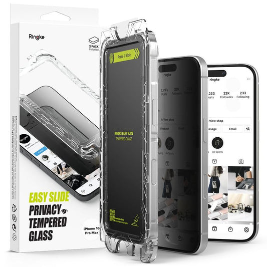 Ringke Easy Slide Privacy Glass 2-pack skärmskydd för iPhone 16 Pro Max - transparent