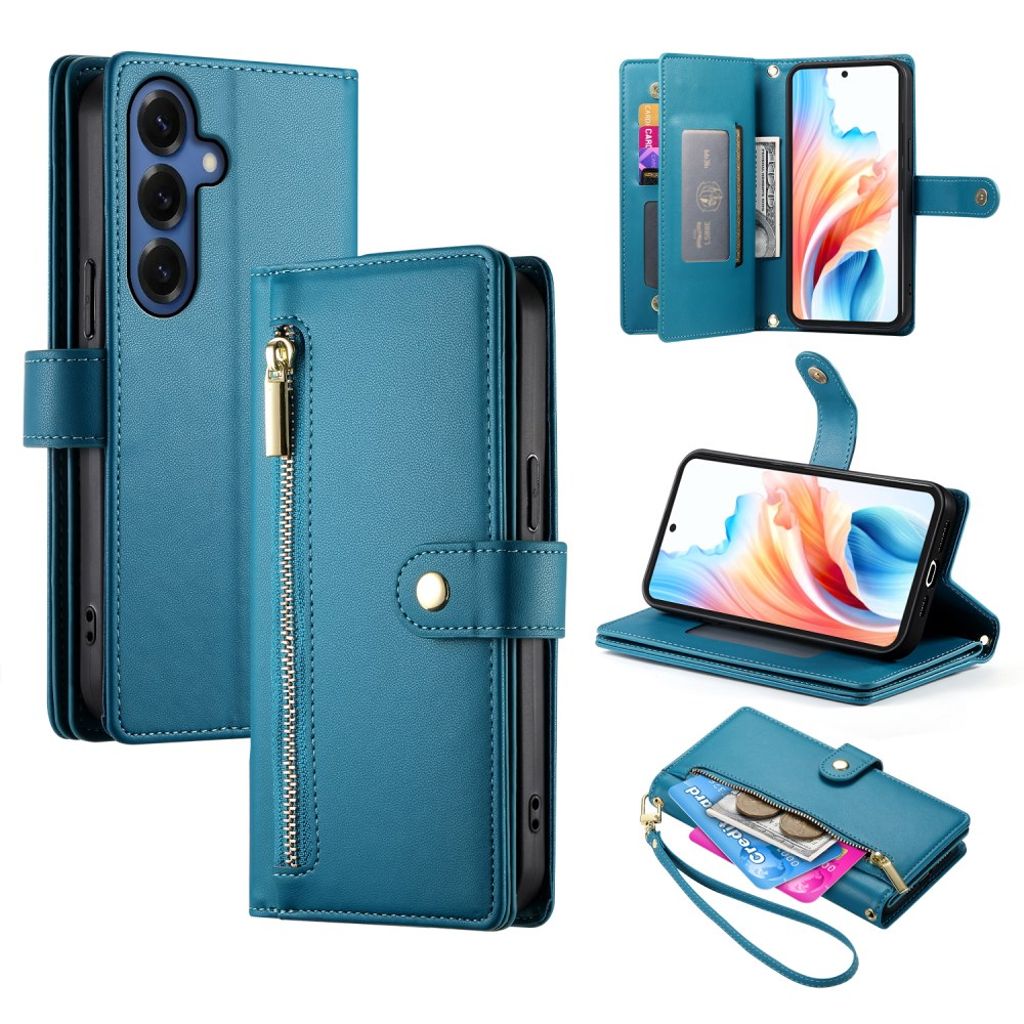 Samsung Galaxy S26 Plus Wallet Cover Card Holder Strap Stand - Blue