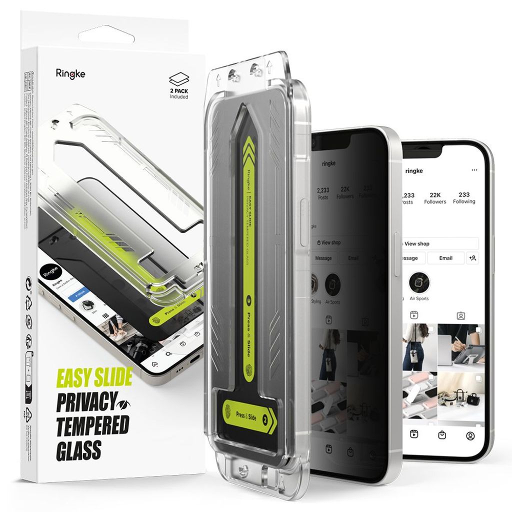 Ringke Easy Slide Privacy Glass 2-pack skärmskydd för iPhone 13/13 Pro/14/16e - transparent