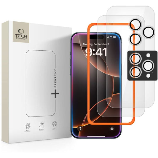 Tech-Protect Easy Set+ 3-pack Screen & linsskydd för iPhone 16 Pro Max/17 Pro Max - transparent