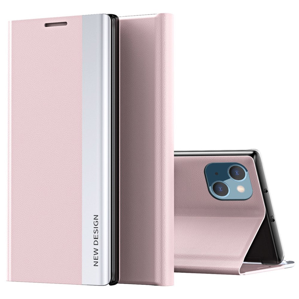 IPhone 14 PU Leather stativ fodral - rosa