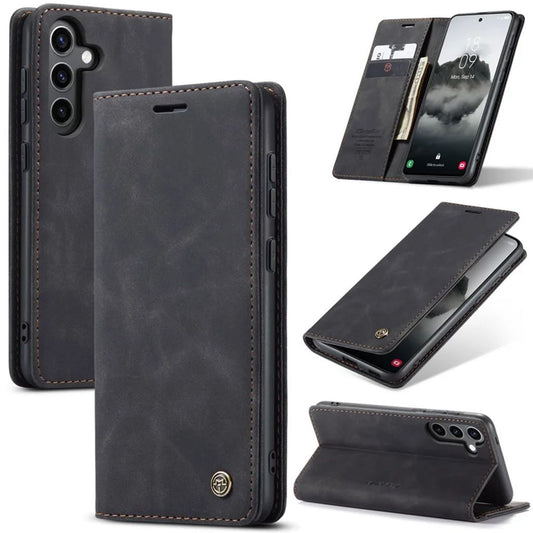 CASEME Samsung Galaxy S24 FE Matte leather imitation Wallet Cover - Black