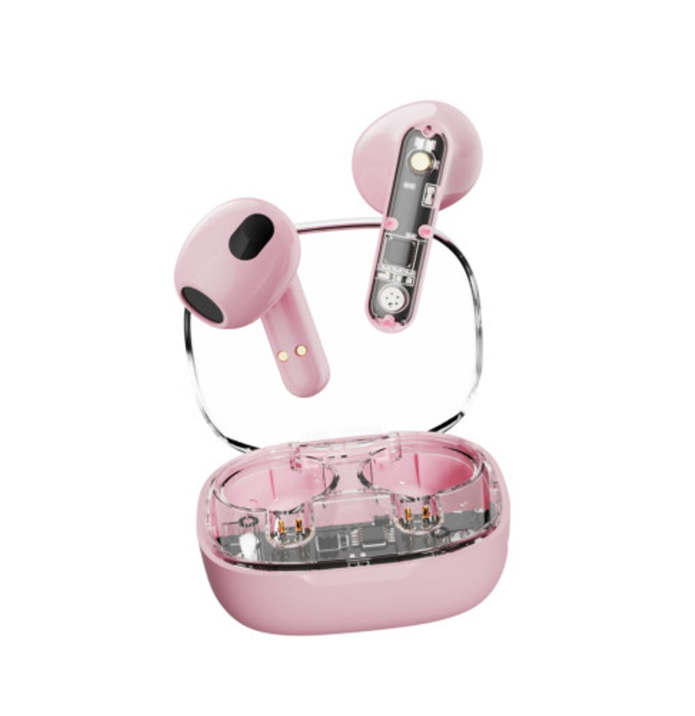 Streetz T150, transparent TWS hörlurar - rosa