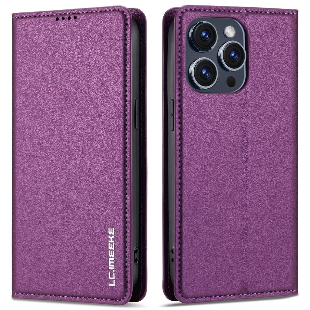 LC.IMEEKE iPhone 15 Pro Wallet Fodral Stand PU Leather - Purple