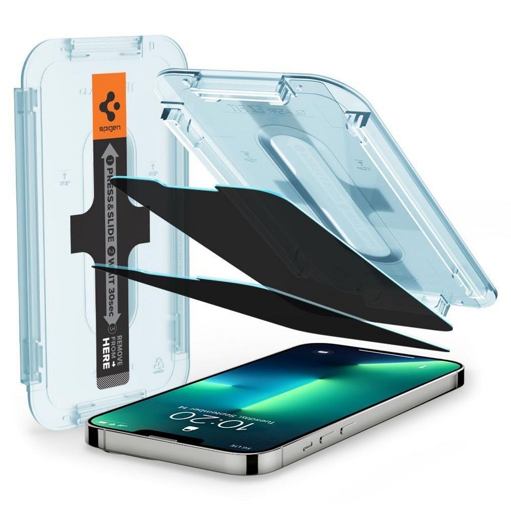 Spigen iPhone 13/ 13 Pro härdat glas Privacy skärmskydd Glas.Tr "Ez Fit", 2-Pack
