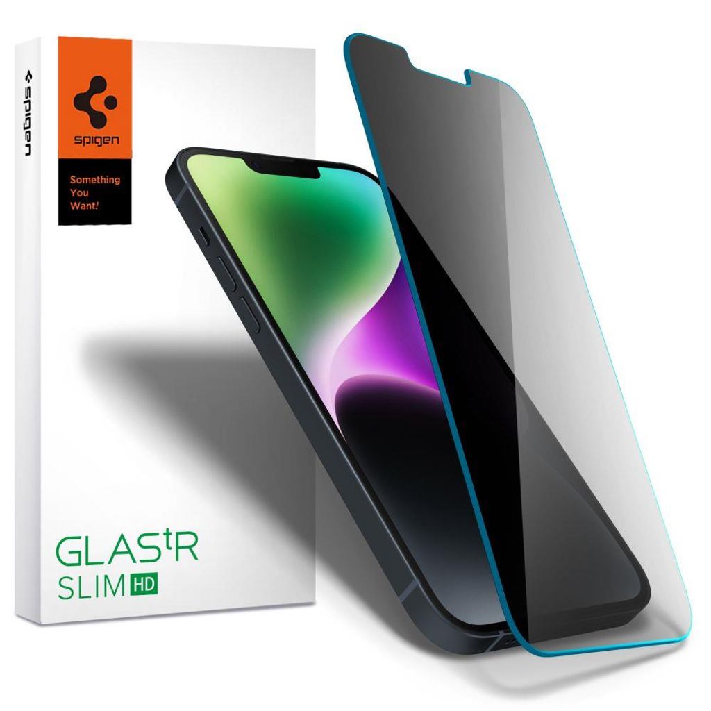Spigen iPhone 13 / 13 Pro / 14 härdat glas Privacy skärmskydd Glas.Tr Slim
