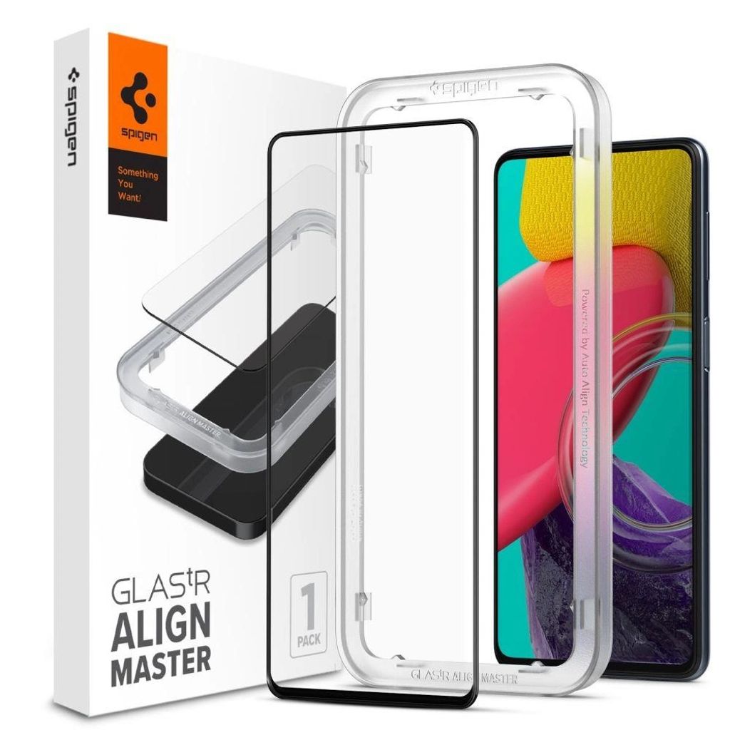 Spigen Samsung Galaxy M53 5G härdat glas skärmskydd Alm Glass FC - svart