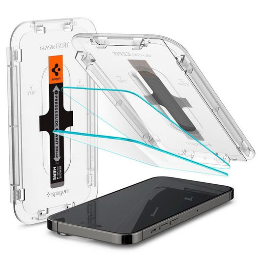 Spigen iPhone 14 Pro härdat glas skärmskydd Glas.Tr Ez Fit med applicator, 2-pack