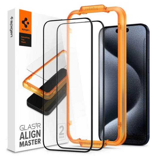 Spigen iPhone 15 Pro Tempered Alm Glass Fc, 2-Pack - svart