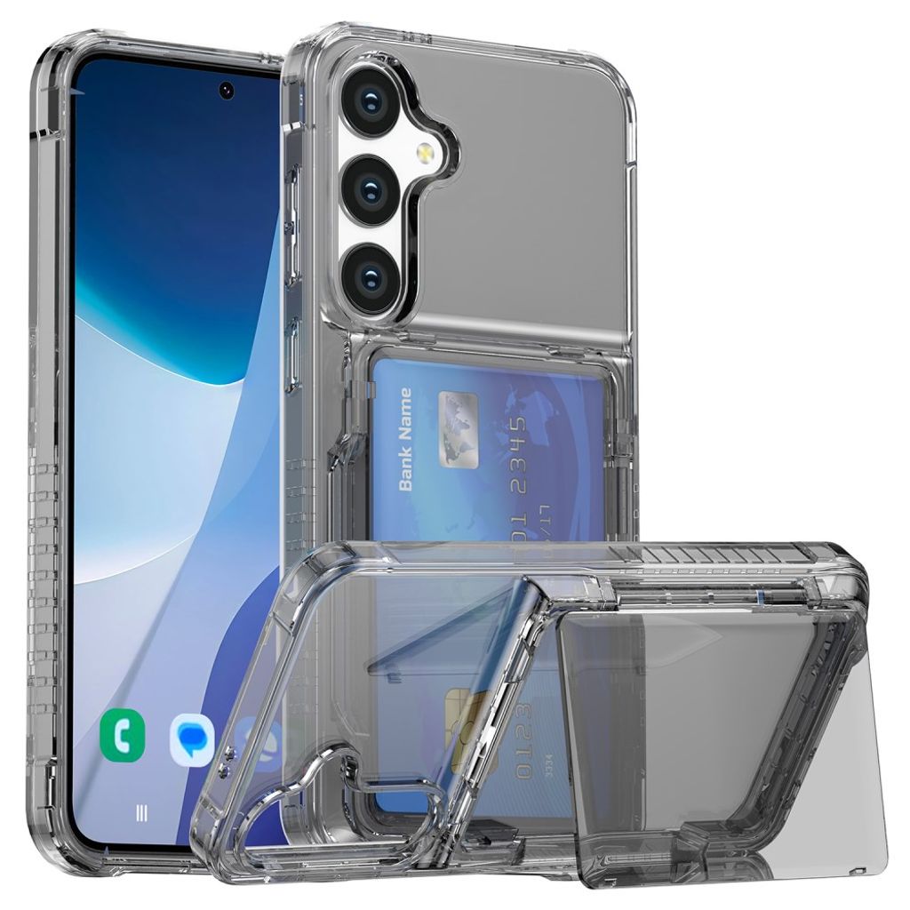 Samsung Galaxy S25 Plus skal with kortfack and stativ – Transparent svart