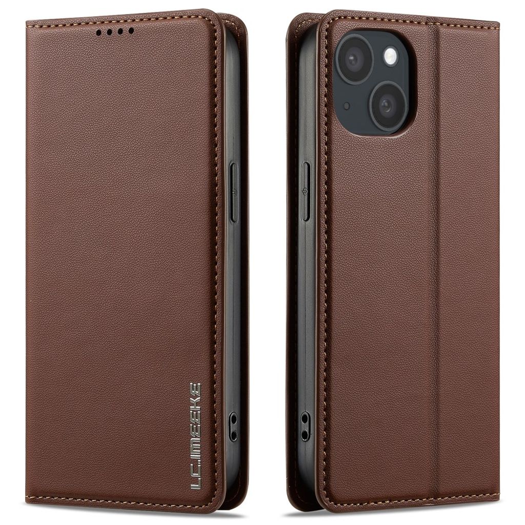 LC.IMEEKE iPhone 15 plånboksfodral stativ PU Leather - brun