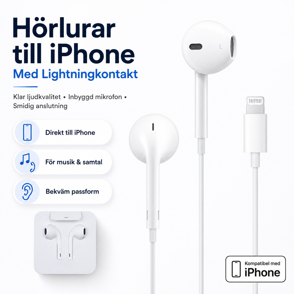 Hörlurar till iPhone med Lightningkontakt