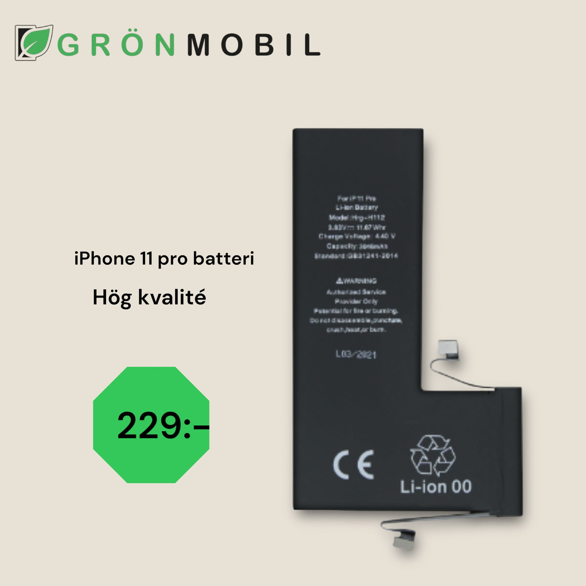 iPhone 11 Pro Batteri Hög Kvalité