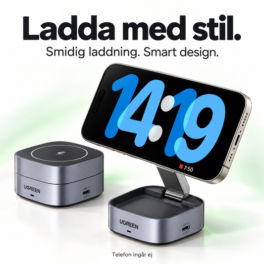 Ugreen 3in1 Magsafe to Qi Wireless laddare för Phone / hörlurar med USB-C Port - svart