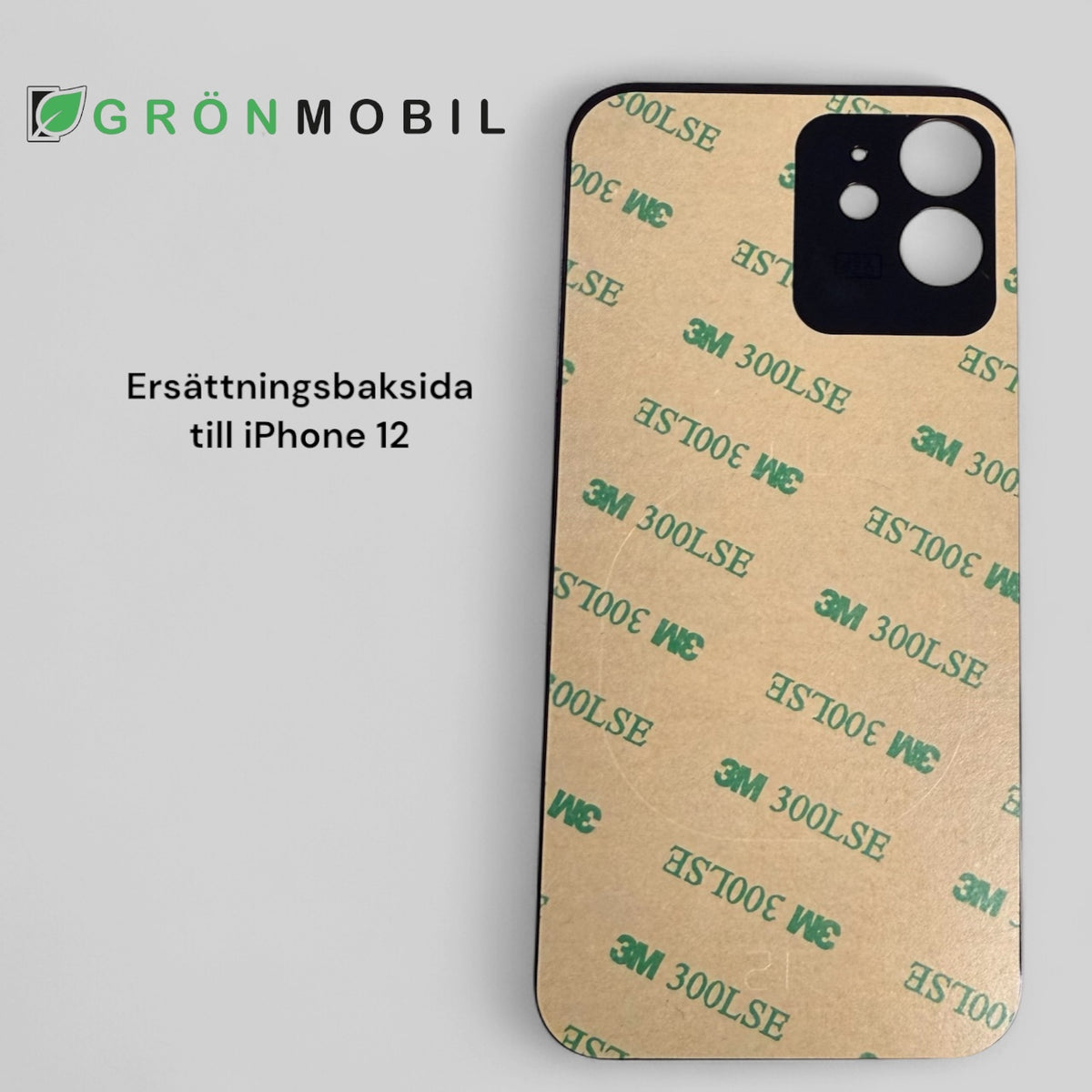 iPhone 12 Baksida, Glas med Självhäftande tejp - Svart