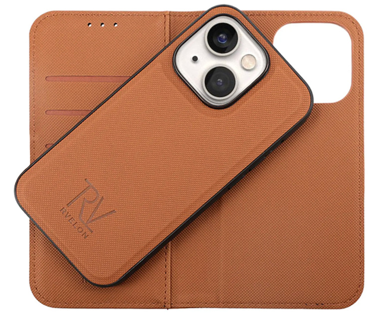 iPhone 14 Plånboksfodral Magnet Rvelon - Brun