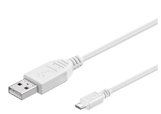 USB 2.0 cable, micro-USB to USB-A, 1.8m, white