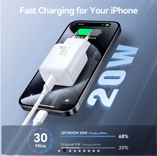 Joyroom 20W Snabbladdare + USB-C till Lightning-kabel – Vit