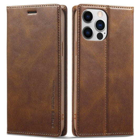 LC.IMEEKE iPhone 13 Pro Max plånboksfodral med RFID-skydd - brun