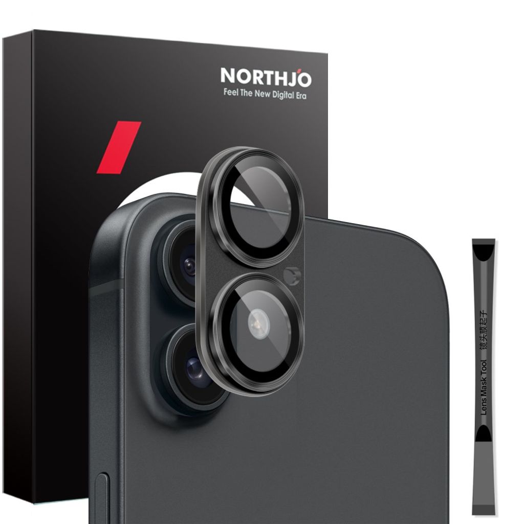 NORTHJO iPhone 16/16 Plus Camera Lens Protector Metal + Glass - Black