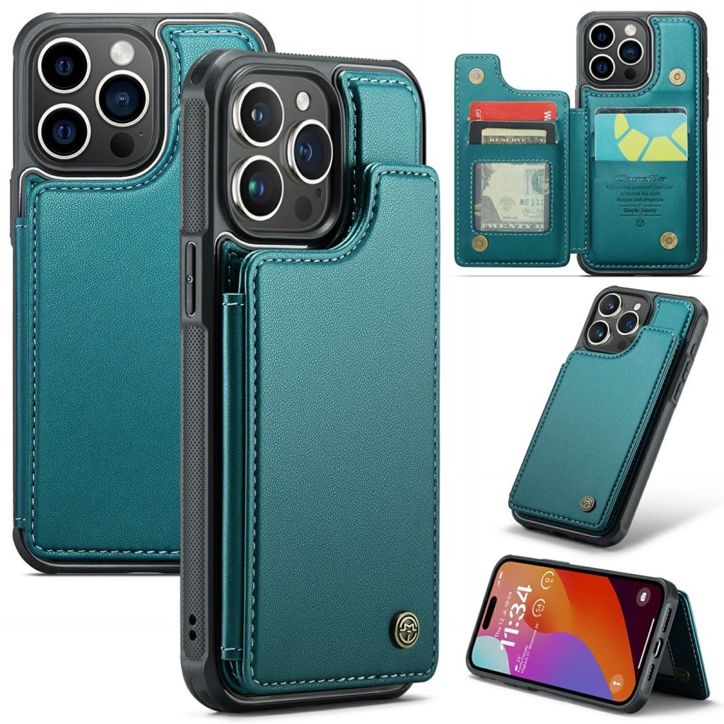 CASEME iPhone 16 Pro plånboksfodral with RFID Blocking – grön