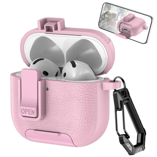 AirPods 4 Case Leather Texture Lock Stand Design - Pink