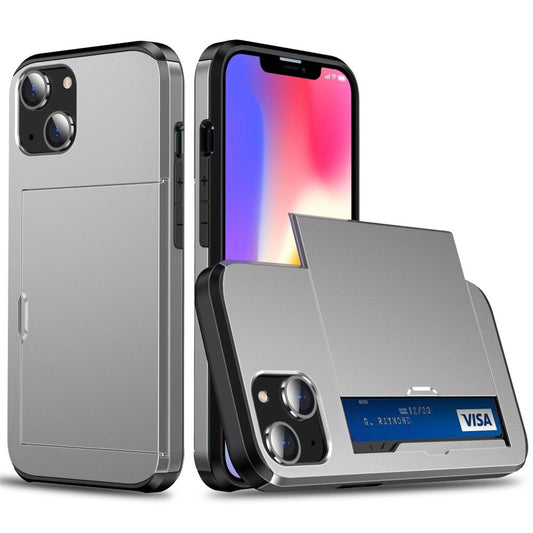 iPhone 14 case with slide card holder - Grey