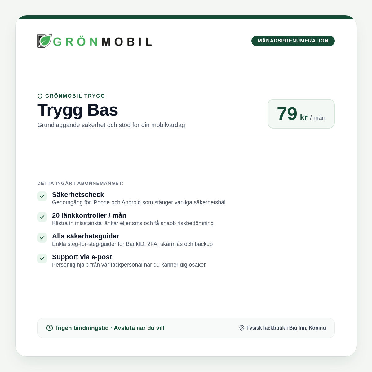Grönmobil Trygg Bas – Månadsprenumeration