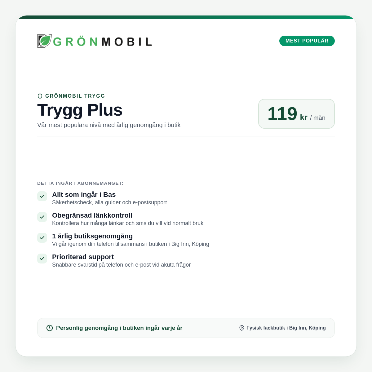 Grönmobil Trygg Plus – Månadsprenumeration