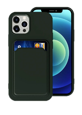 iPhone 12/12 Pro Silikonskal med Korthållare - Militärgrön