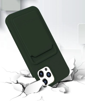 iPhone 12/12 Pro Silikonskal med Korthållare - Militärgrön